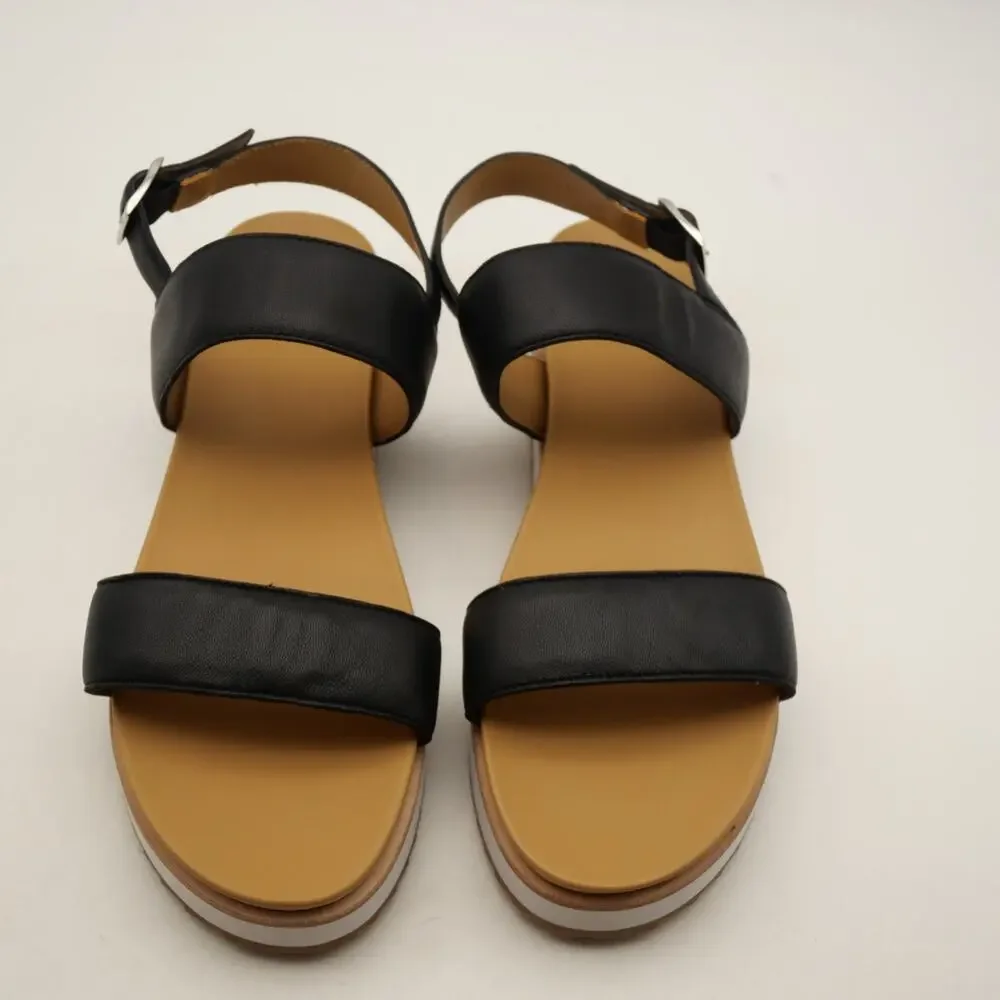 Quince Sandals Women's 8 Italian Leather Platform Shoes  Black NEW